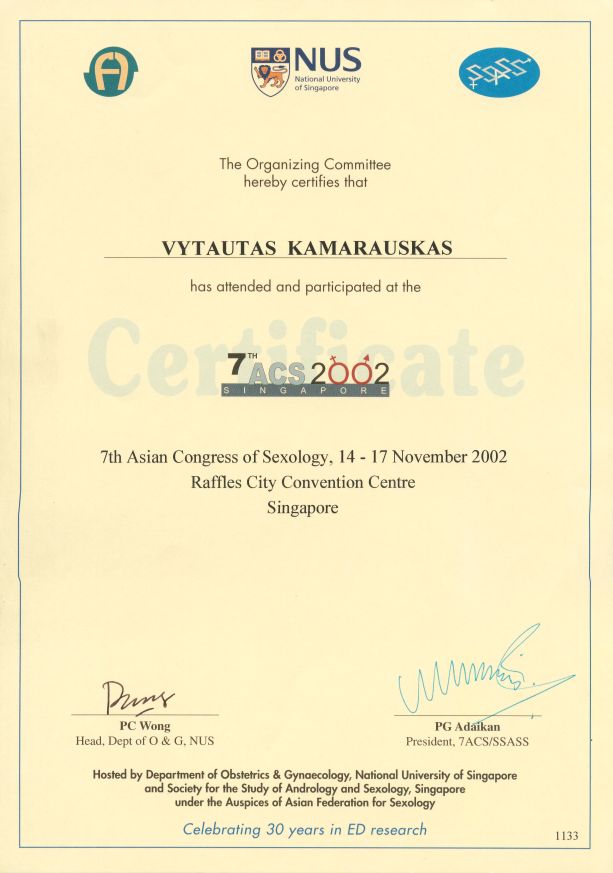 7th Asian Congress of Sexology, 14-17th November 2002 in Singapore