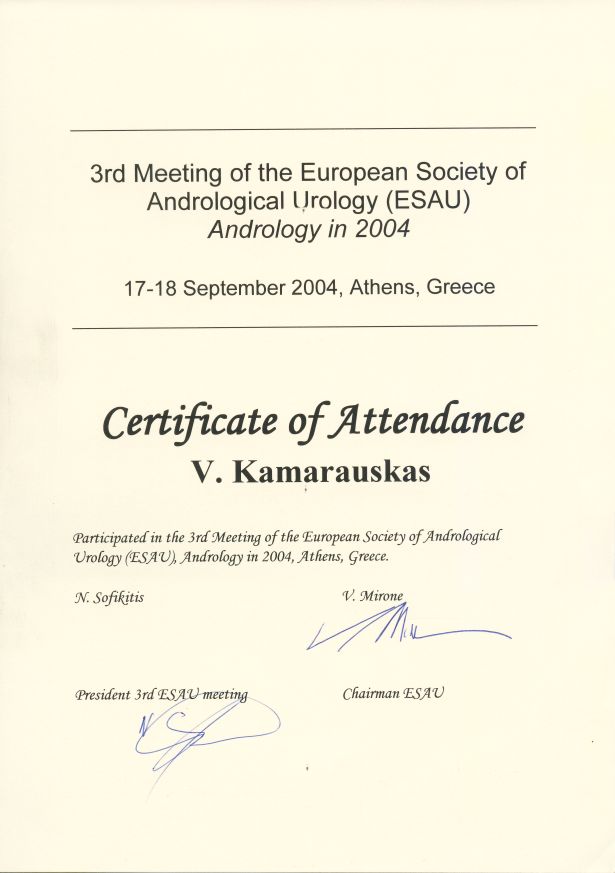 3rd Meeting of the European Society of Andrological Urology in Athens, 17-18 September 2004