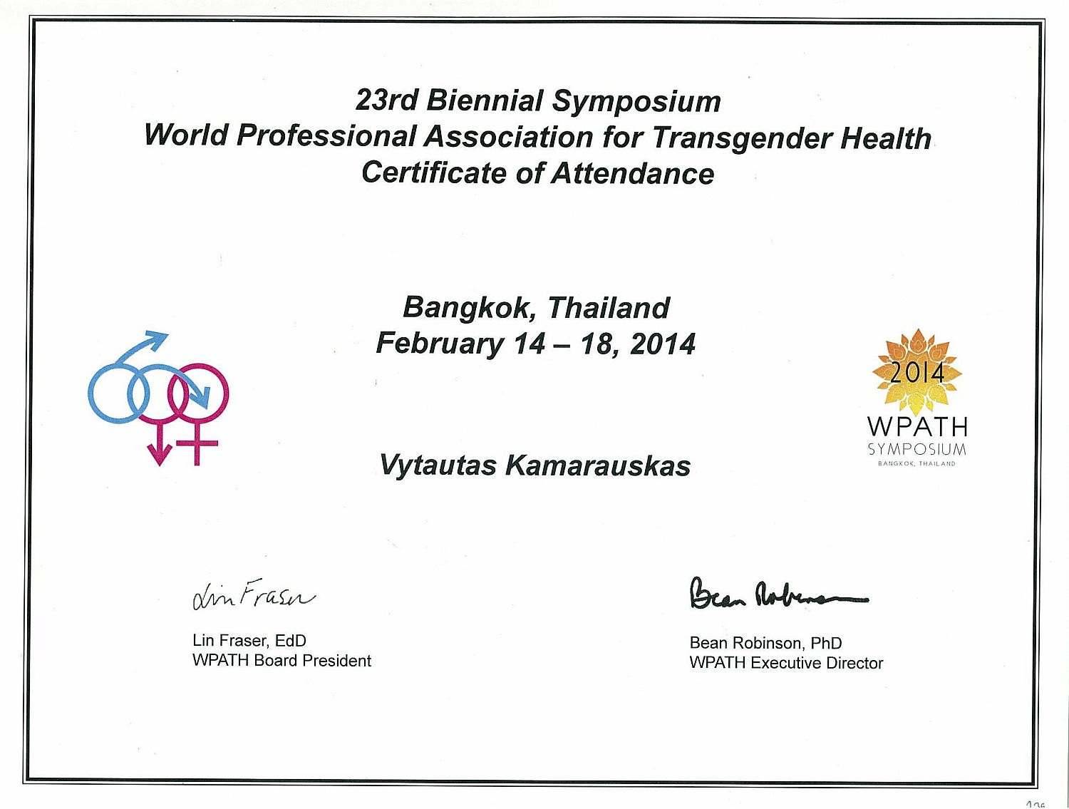 23rd Biennial Symposium of World Professional Association for Transgender Health in Bangkok, Thailand February 14-18, 2014