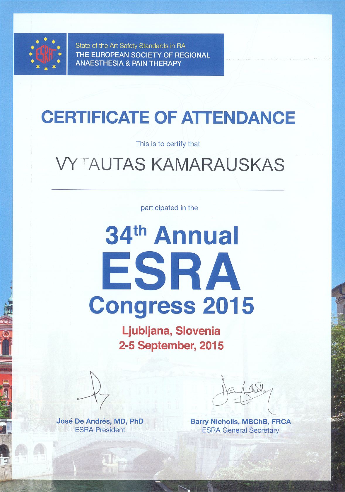 34th Annual ESRA Congress 2015 in Ljubljana, Slovenia 2-5 September